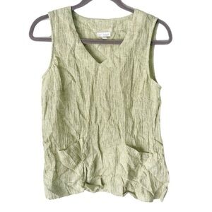 J. Jill Top Women's Small Green 100% Linen Pocket Tank Top Blouse Lagenlook